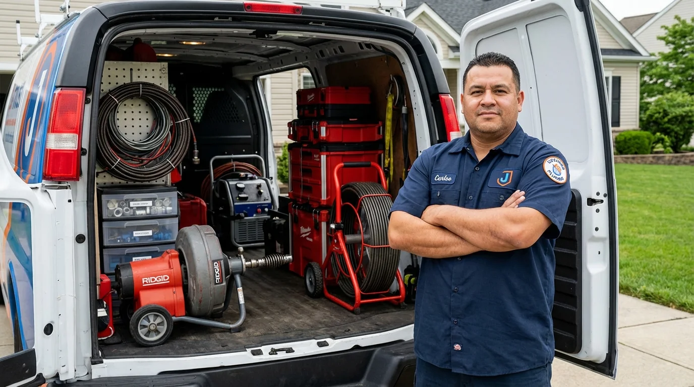 Professional drain cleaning equipment and Johns Plumbing LLC plumber in Keene