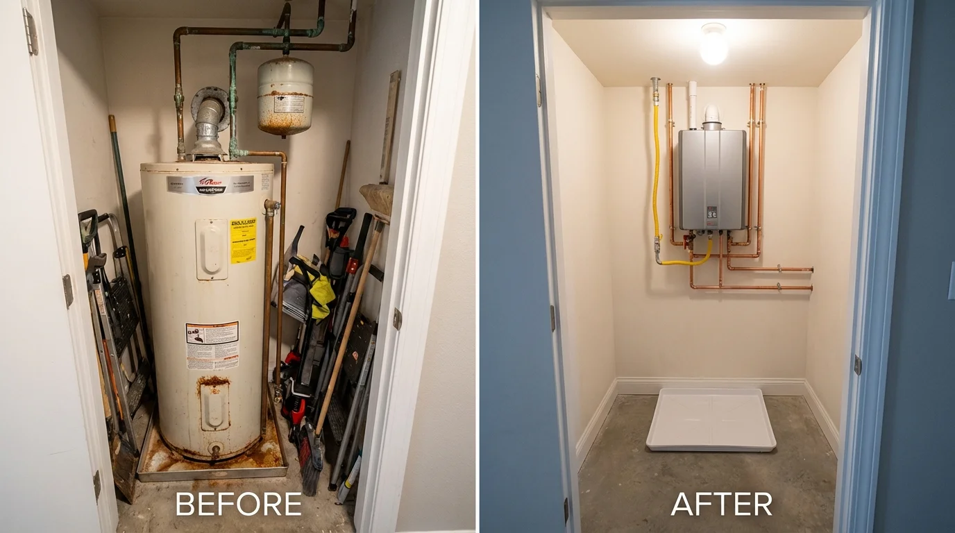 Tank water heater versus wall-mounted tankless unit comparison for Keene, TX homeowners